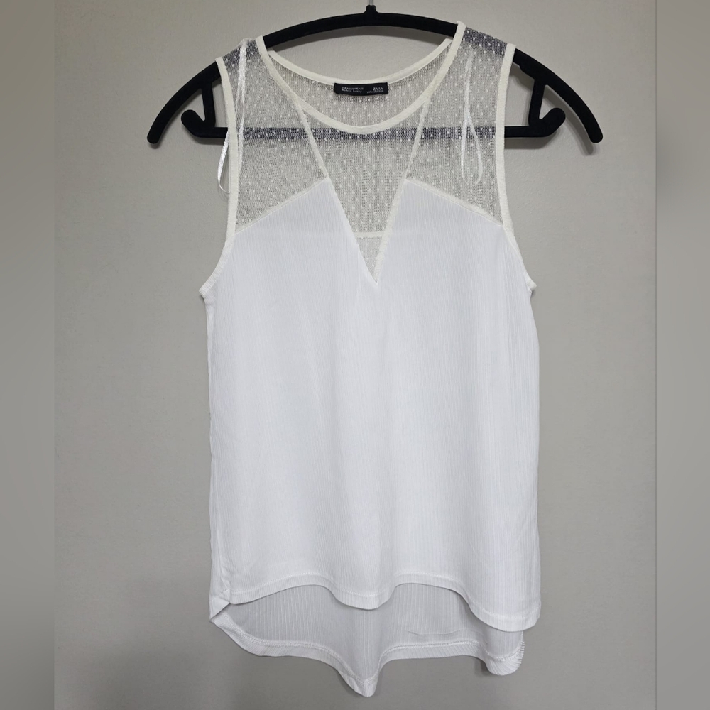 Zara White Sheer Panel Top